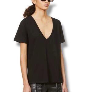 Good American Women’s Size 0 XS Black Jersey V-Neck Tee T-Shirt